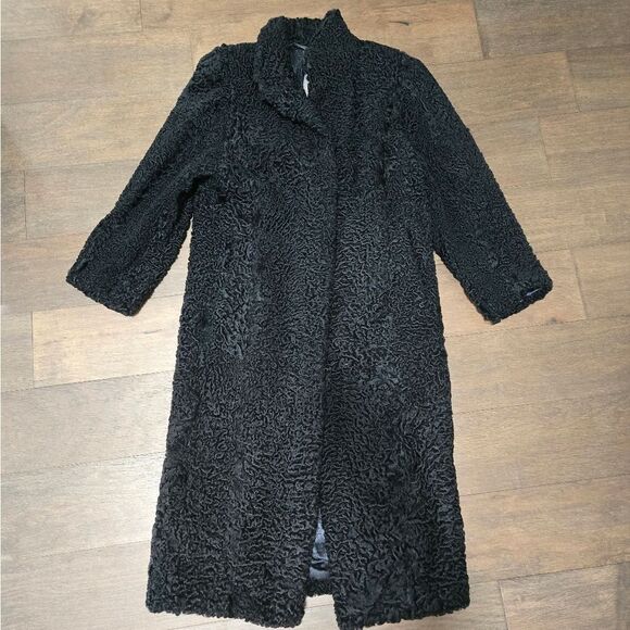Astrakhan Curly Lamb Fur Long coat size S M - Picture 1 of 12
